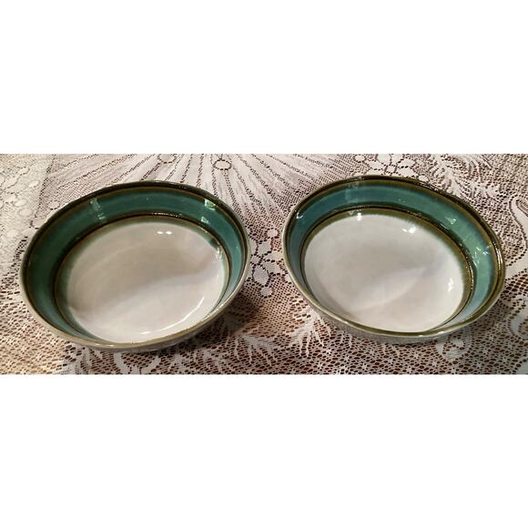 Set of 2 Sango China WAVES Green Soup Bowls 7.75” - Picture 1 of 10